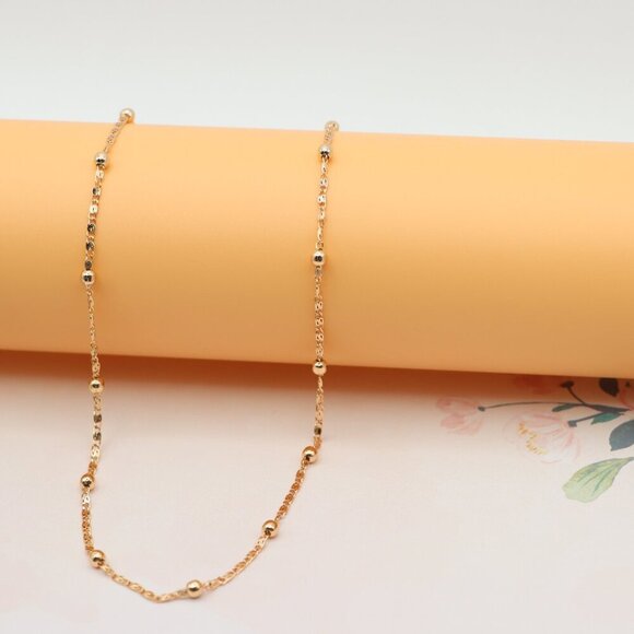 "Rose Gold Beaded Chain Necklace, XPNL0189 - Picture 1 of 12